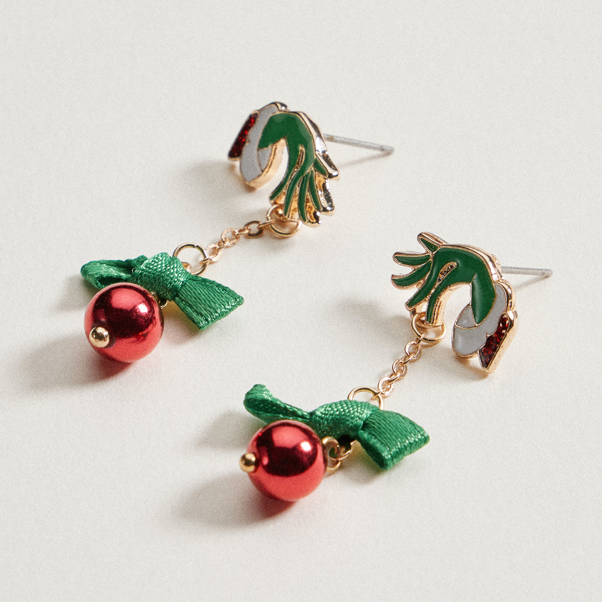 Enamel Green Monster Ornament Earrings | Christmas Bell Dangle Earrings