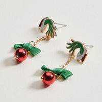Enamel Green Monster Ornament Earrings | Christmas Bell Dangle Earrings