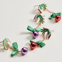 Enamel Green Monster Ornament Earrings | Christmas Bell Dangle Earrings