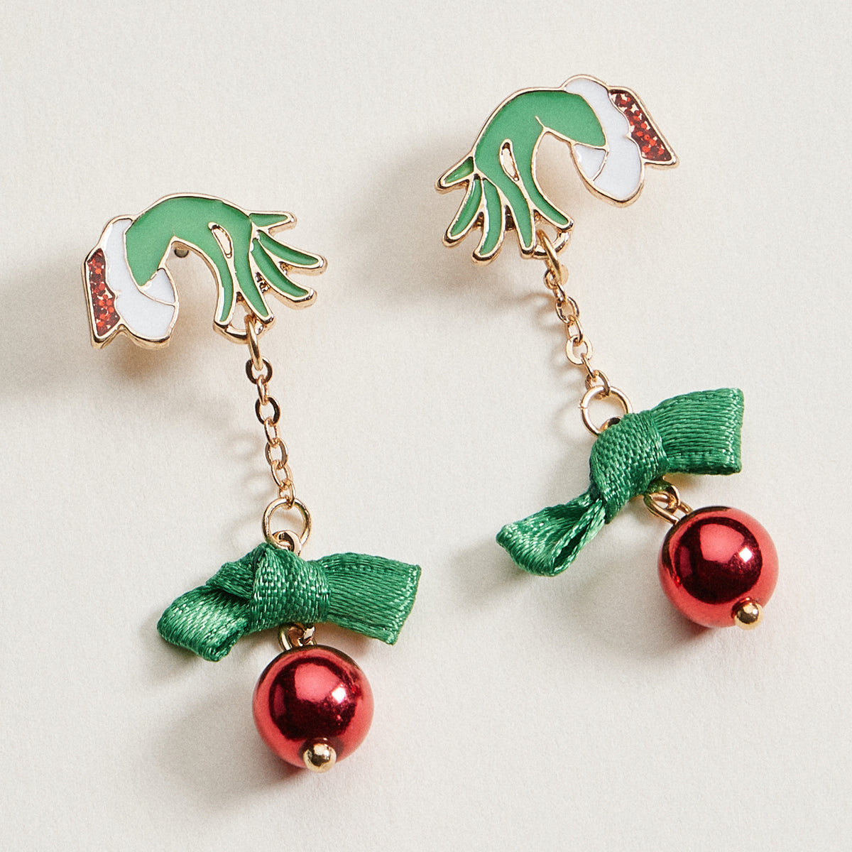 Enamel Green Monster Ornament Earrings | Christmas Bell Dangle Earrings