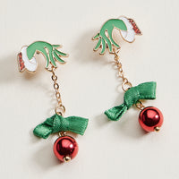 Enamel Green Monster Ornament Earrings | Christmas Bell Dangle Earrings