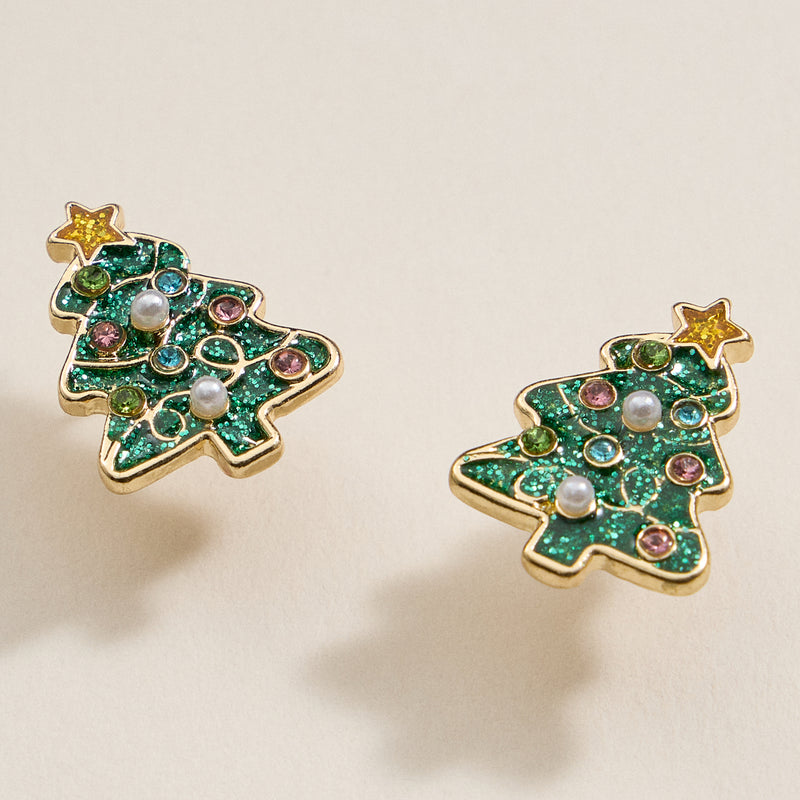 Christmas Tree Enamel Stud Earrings