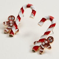 Candy Cane & Gingerbread Stud Earrings | Christmas Holiday Earrings