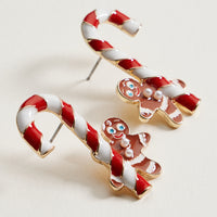 Candy Cane & Gingerbread Stud Earrings | Christmas Holiday Earrings