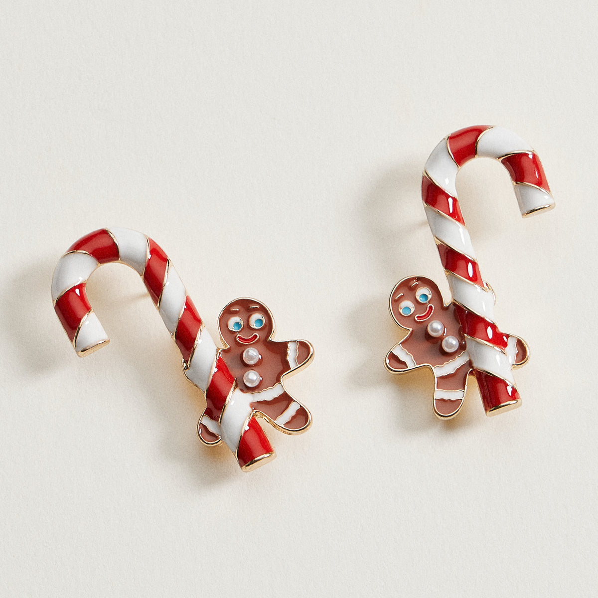 Candy Cane & Gingerbread Stud Earrings | Christmas Holiday Earrings