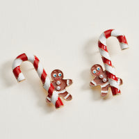 Candy Cane & Gingerbread Stud Earrings | Christmas Holiday Earrings