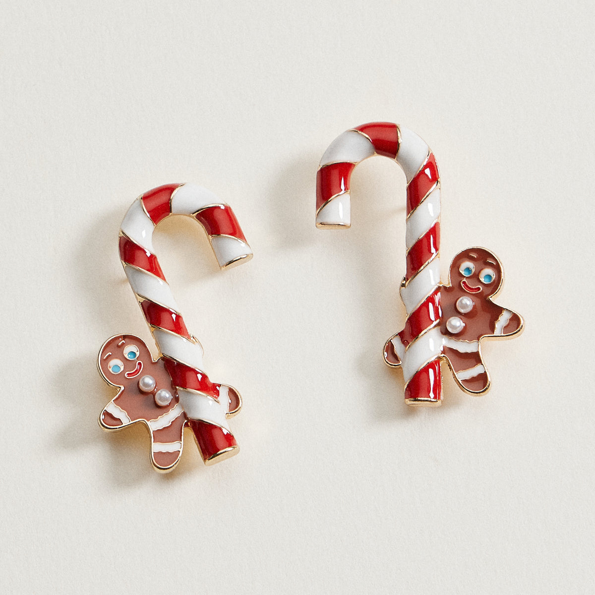 Candy Cane & Gingerbread Stud Earrings | Christmas Holiday Earrings