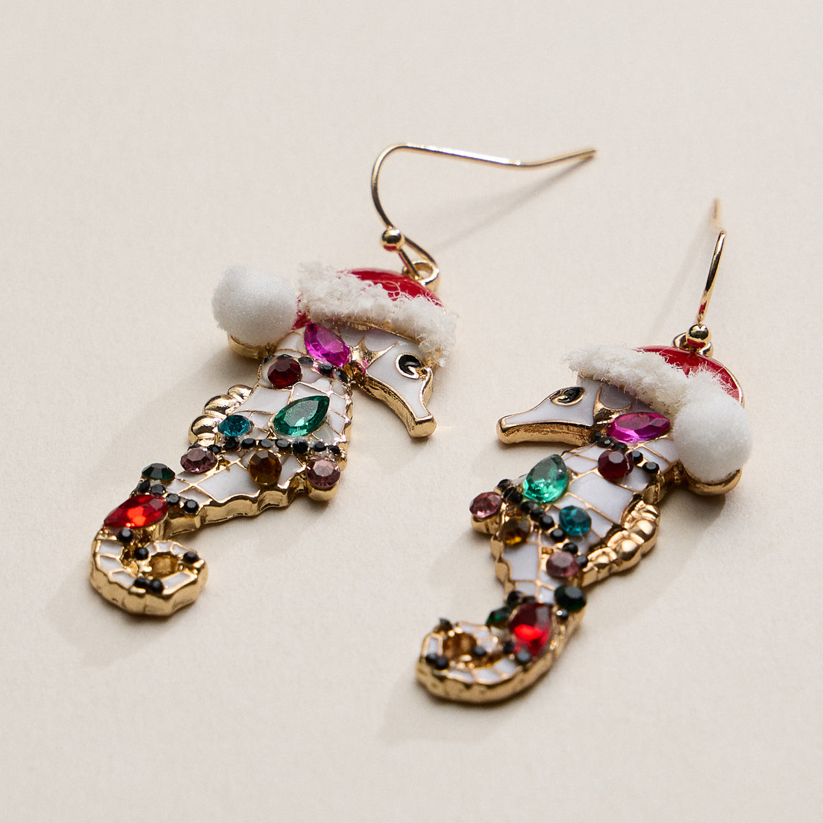 Festive Rhine Stone Seahorse Drop Earrings