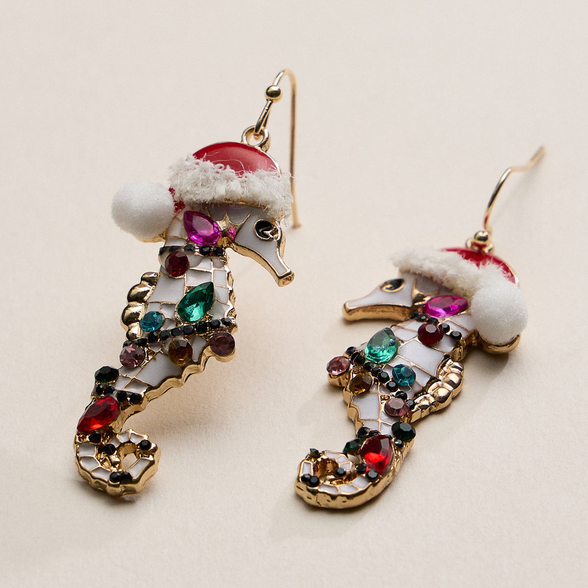 Festive Rhine Stone Seahorse Drop Earrings