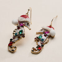 Festive Rhine Stone Seahorse Drop Earrings