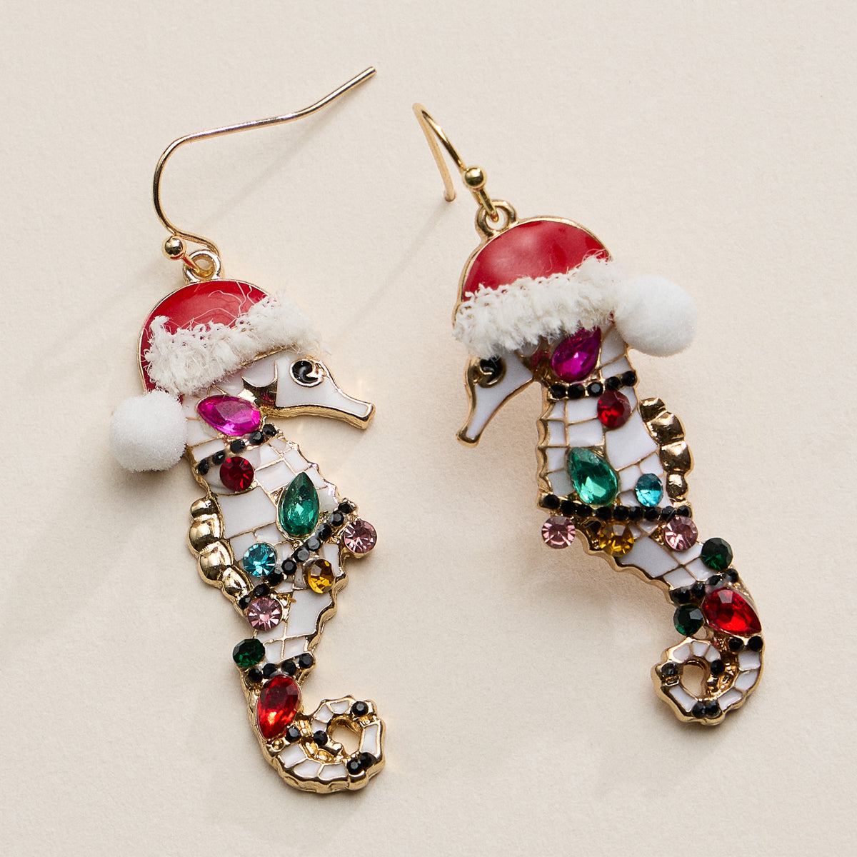 Festive Rhine Stone Seahorse Drop Earrings