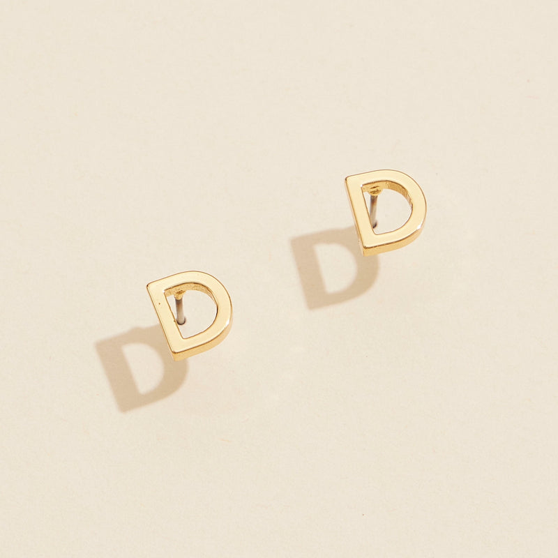 Initial Metal Stud Earrings