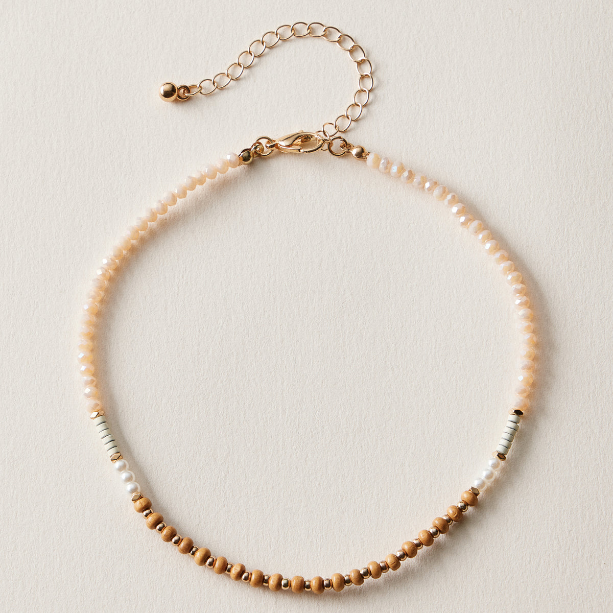 Mixed Bead Anklet – Wood & Pearl Accent Beaded Anklet