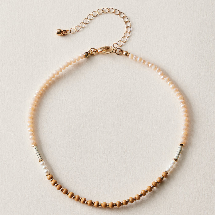 Mixed Bead Anklet – Wood & Pearl Accent Beaded Anklet