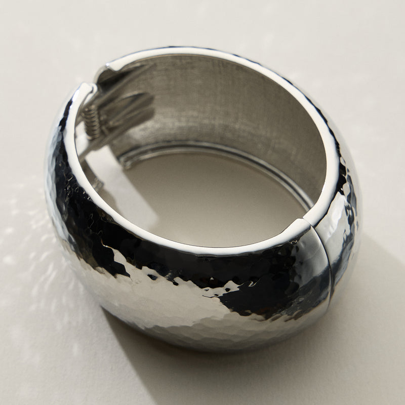 Hammered and Hollow Wide 18K Gold Cuff Bracelet