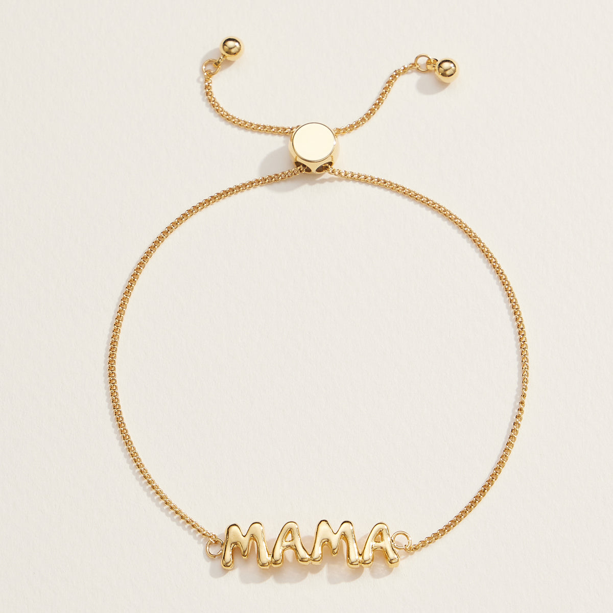 Mama Script Adjustable Pull Tie Bracelet in 18K Gold Dipped Gold or Silver - Perfect Gift for Moms