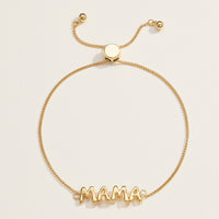 Mama Script Adjustable Pull Tie Bracelet in 18K Gold Dipped Gold or Silver - Perfect Gift for Moms