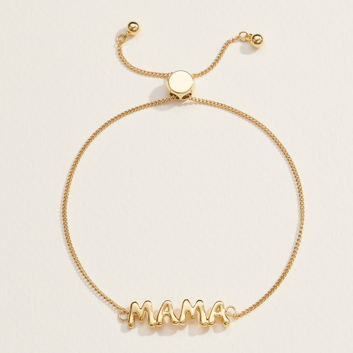 Mama Script Adjustable Pull Tie Bracelet in 18K Gold Dipped Gold or Silver - Perfect Gift for Moms