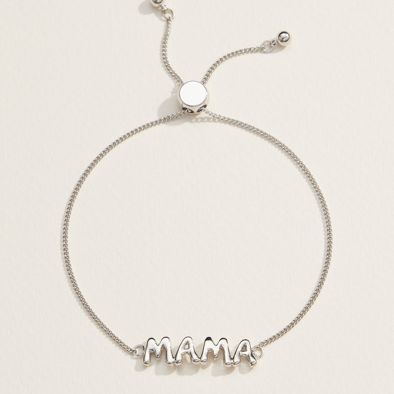 Mama Script Adjustable Pull Tie Bracelet in 18K Gold Dipped Gold or Silver - Perfect Gift for Moms