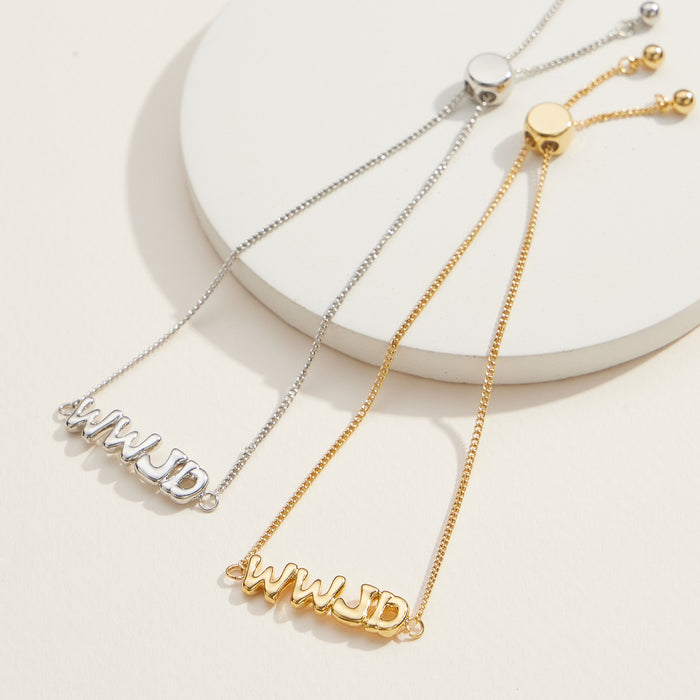WWJD Adjustable Bracelet in 18K Gold Dipped or White Gold - Faith-Inspired Jewelry