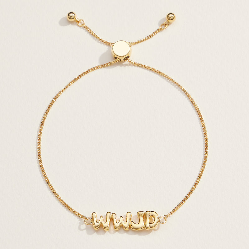 WWJD Adjustable Bracelet in 18K Gold Dipped or White Gold - Faith-Inspired Jewelry