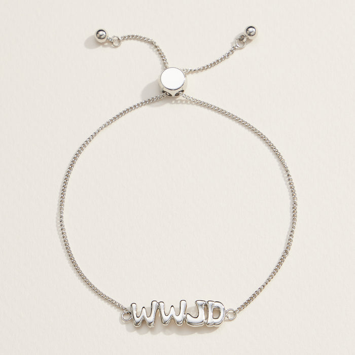 WWJD Adjustable Bracelet in 18K Gold Dipped or White Gold - Faith-Inspired Jewelry