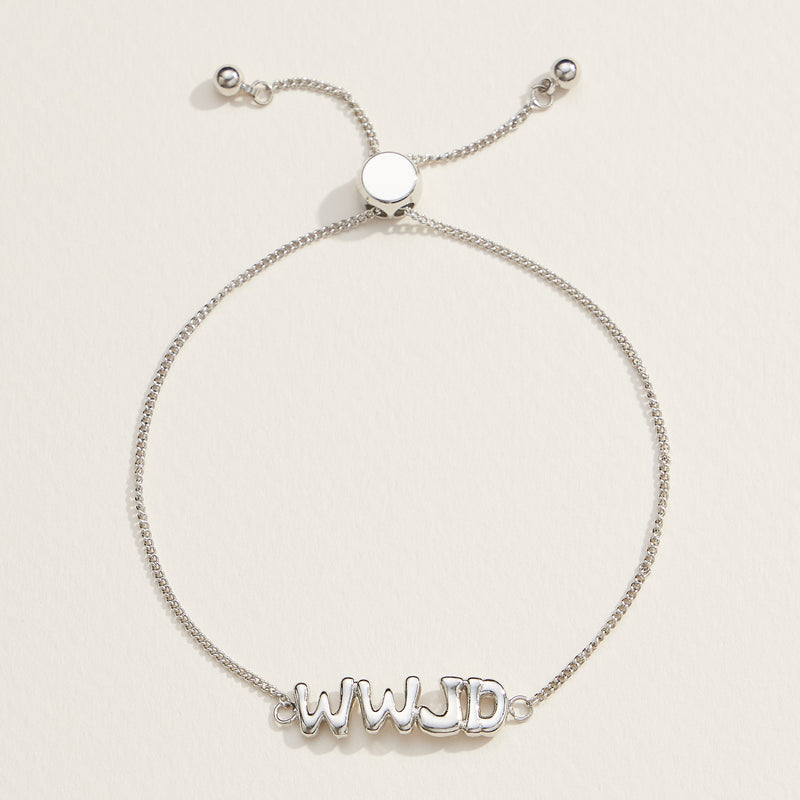 WWJD Adjustable Bracelet in 18K Gold Dipped or White Gold - Faith-Inspired Jewelry