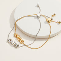 Bride Script Adjustable Bracelet in 18K Gold Dip or White Gold – Wedding Jewelry