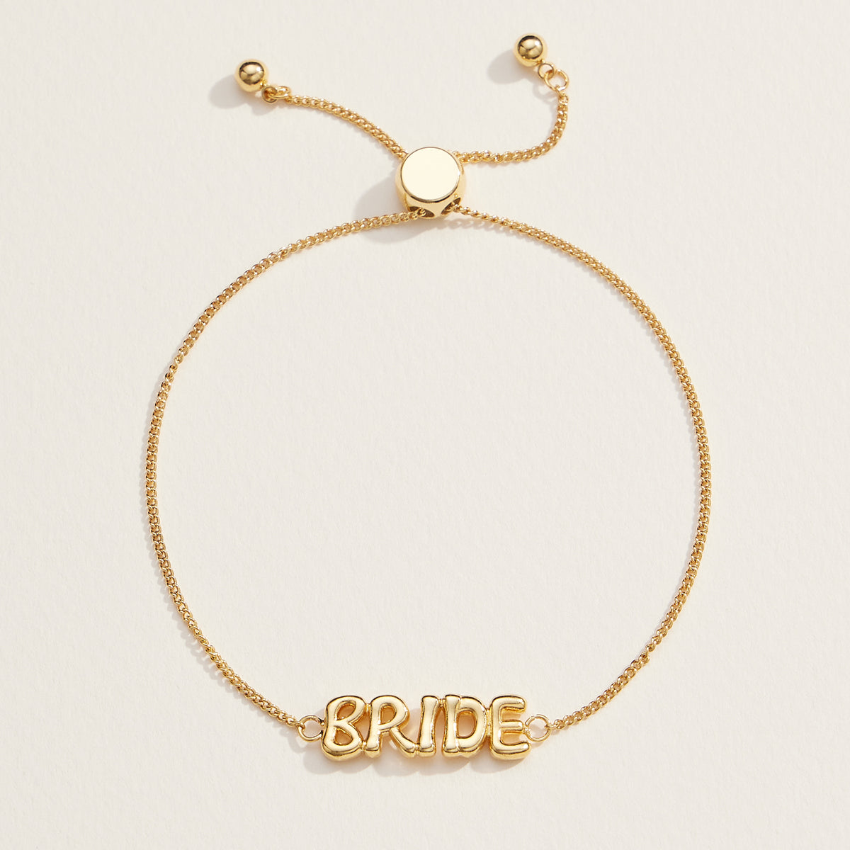 Bride Script Adjustable Bracelet in 18K Gold Dip or White Gold – Wedding Jewelry