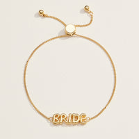 Bride Script Adjustable Bracelet in 18K Gold Dip or White Gold – Wedding Jewelry