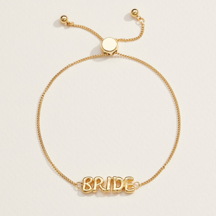 Bride Script Adjustable Bracelet in 18K Gold Dip or White Gold – Wedding Jewelry