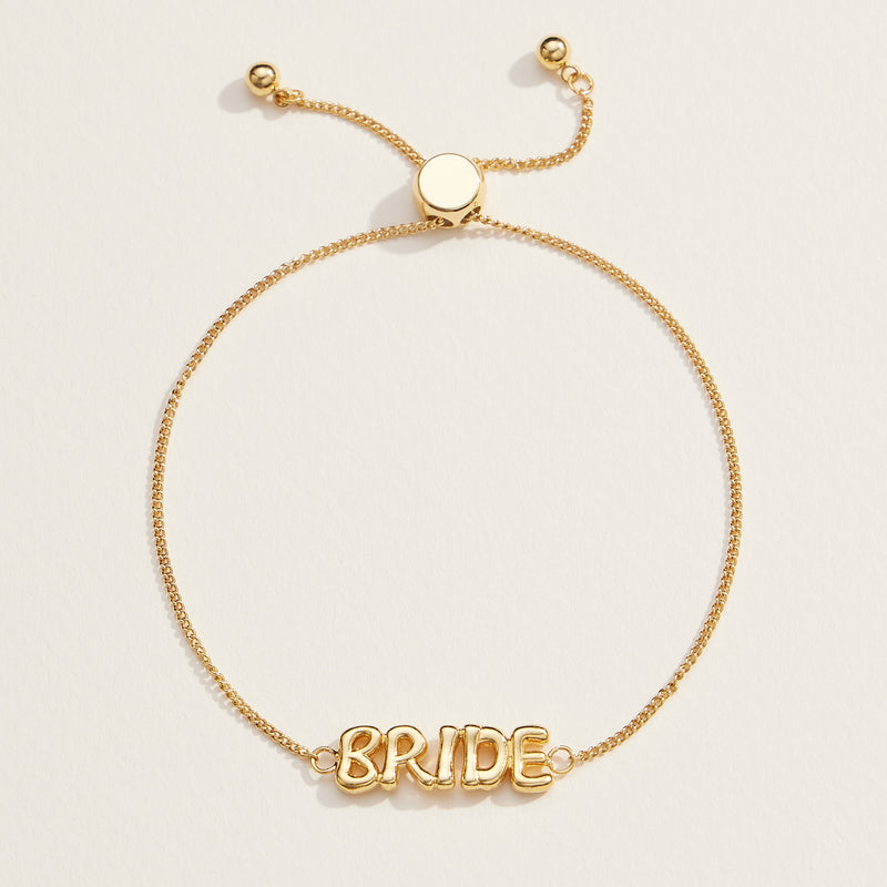 Bride Script Adjustable Bracelet in 18K Gold Dip or White Gold – Wedding Jewelry