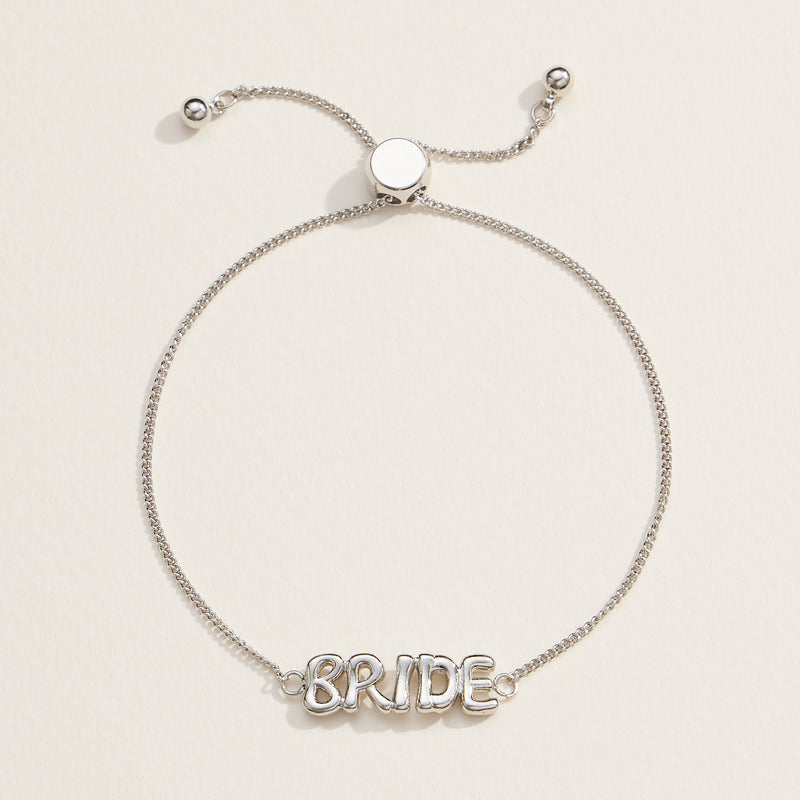 Bride Script Adjustable Bracelet in 18K Gold Dip or White Gold – Wedding Jewelry