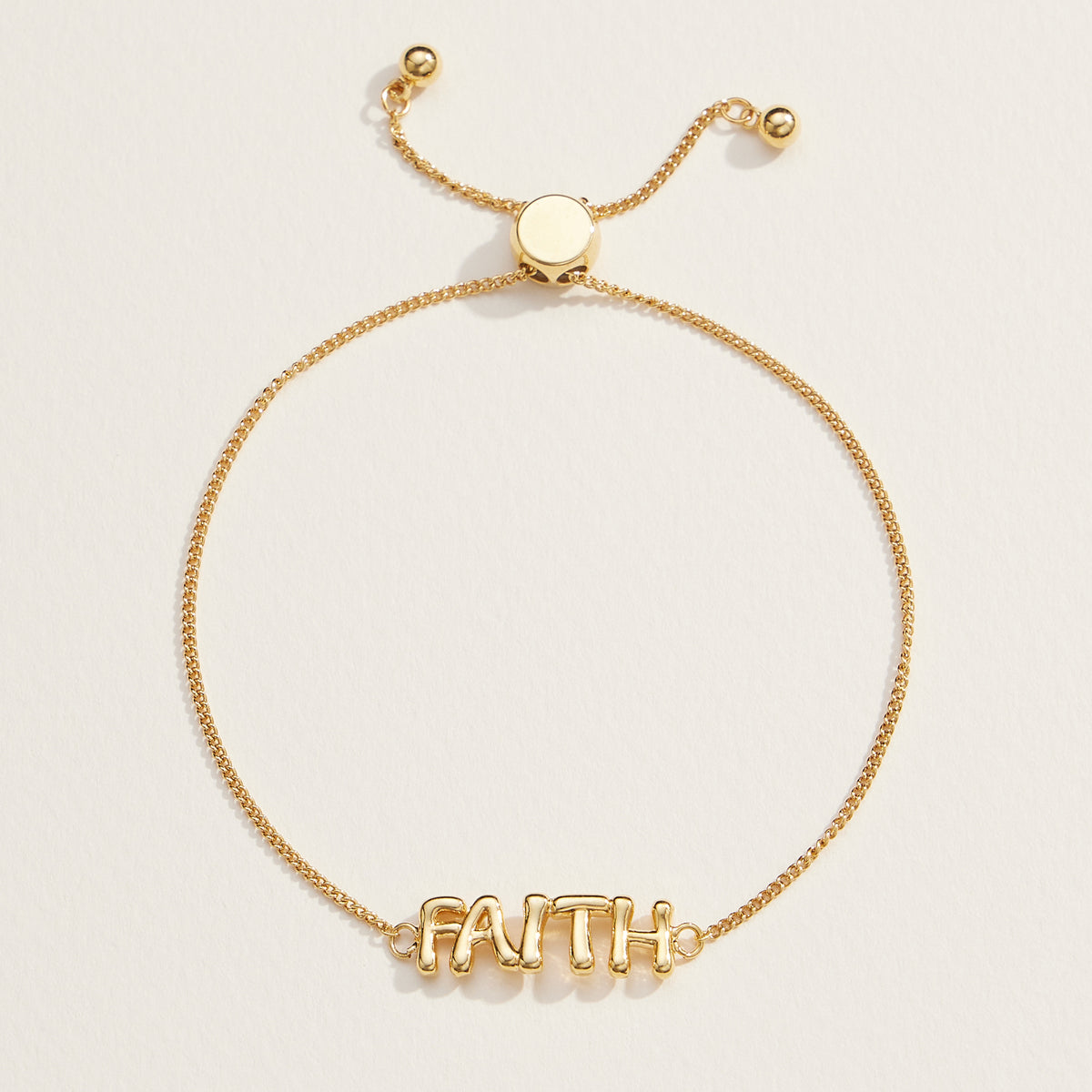 Faith Script Adjustable Bracelet in 18K Gold Dip or White Gold– Inspirational Jewelry