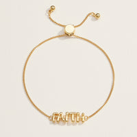 Faith Script Adjustable Bracelet in 18K Gold Dip or White Gold– Inspirational Jewelry