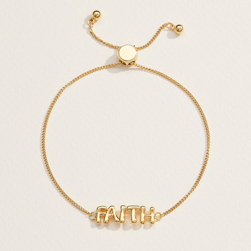 Faith Script Adjustable Bracelet in 18K Gold Dip or White Gold– Inspirational Jewelry