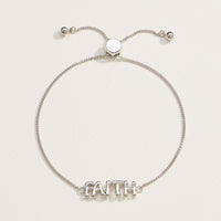 Faith Script Adjustable Bracelet in 18K Gold Dip or White Gold– Inspirational Jewelry