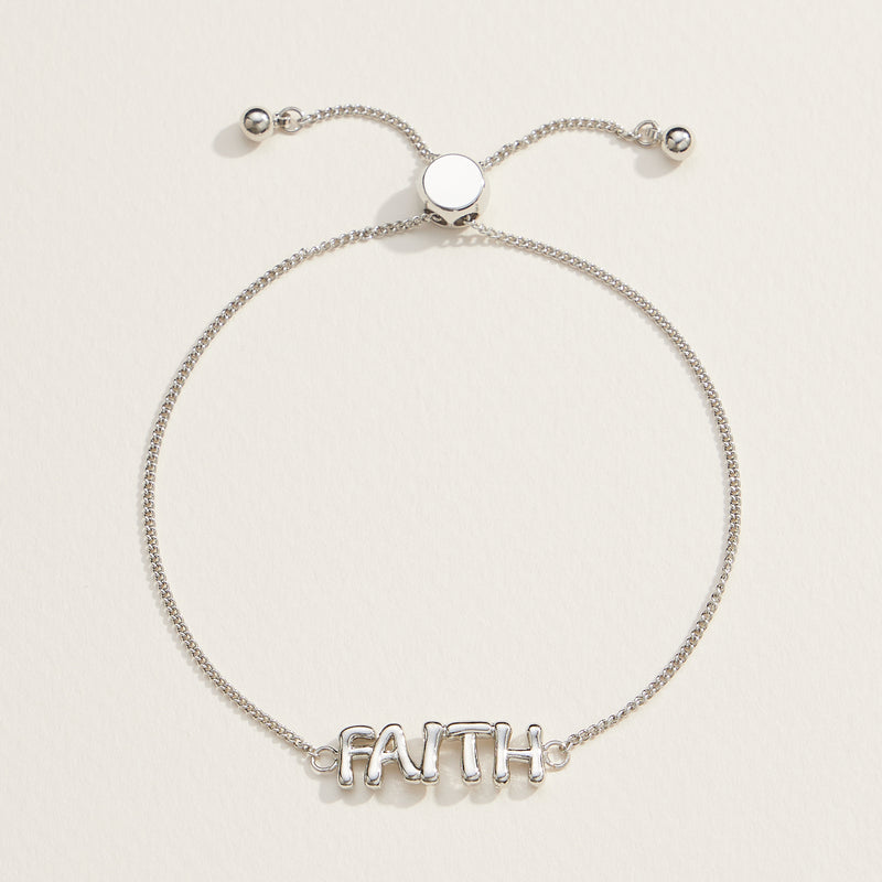 Faith Script Adjustable Bracelet in 18K Gold Dip or White Gold– Inspirational Jewelry