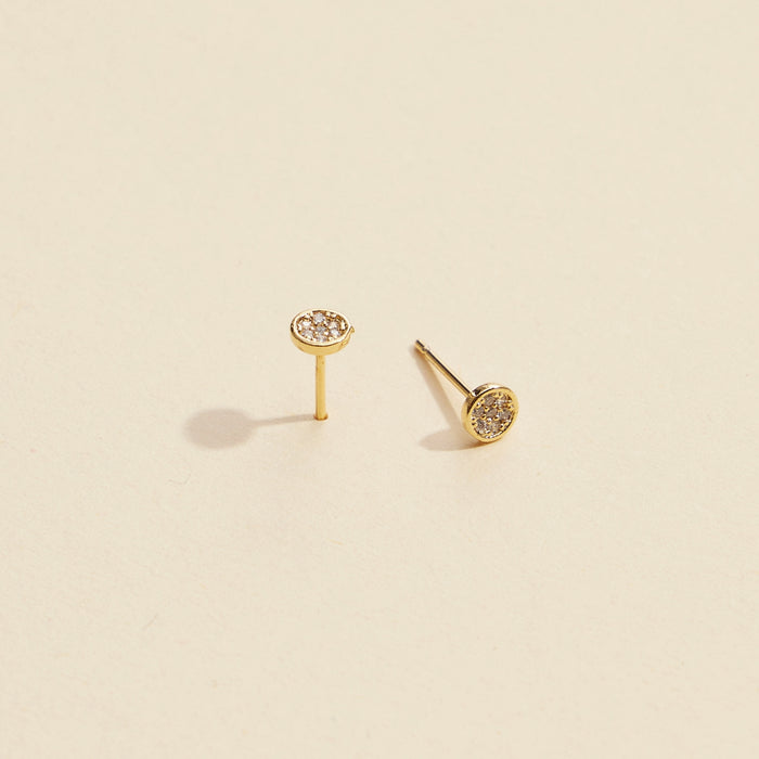Round Rhinestones Gold Dip Stud Earrings