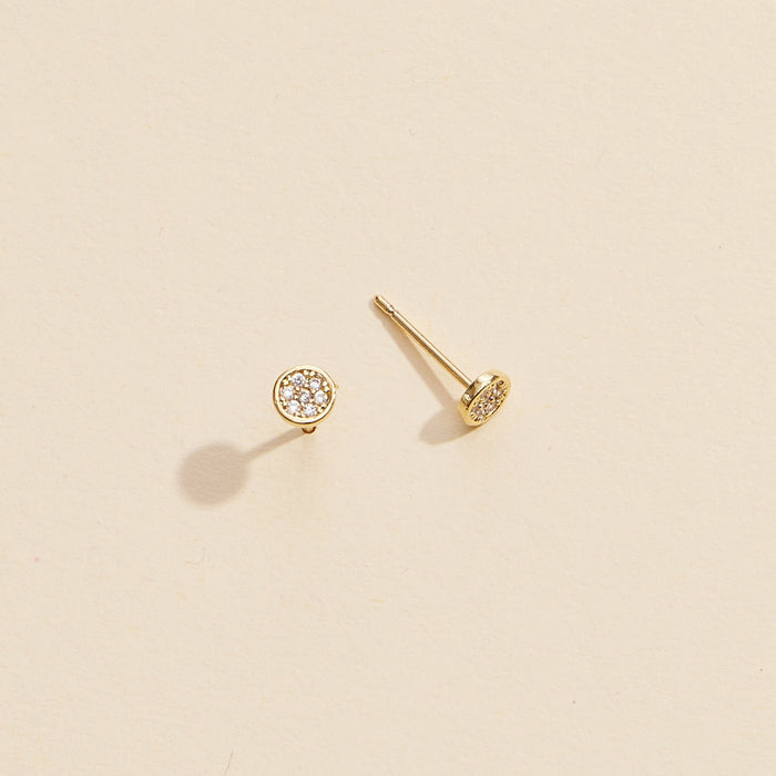 Round Rhinestones Gold Dip Stud Earrings