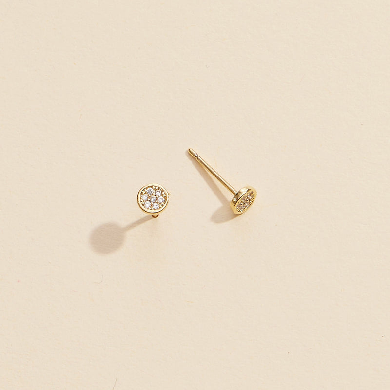 Round Rhinestones Gold Dip Stud Earrings
