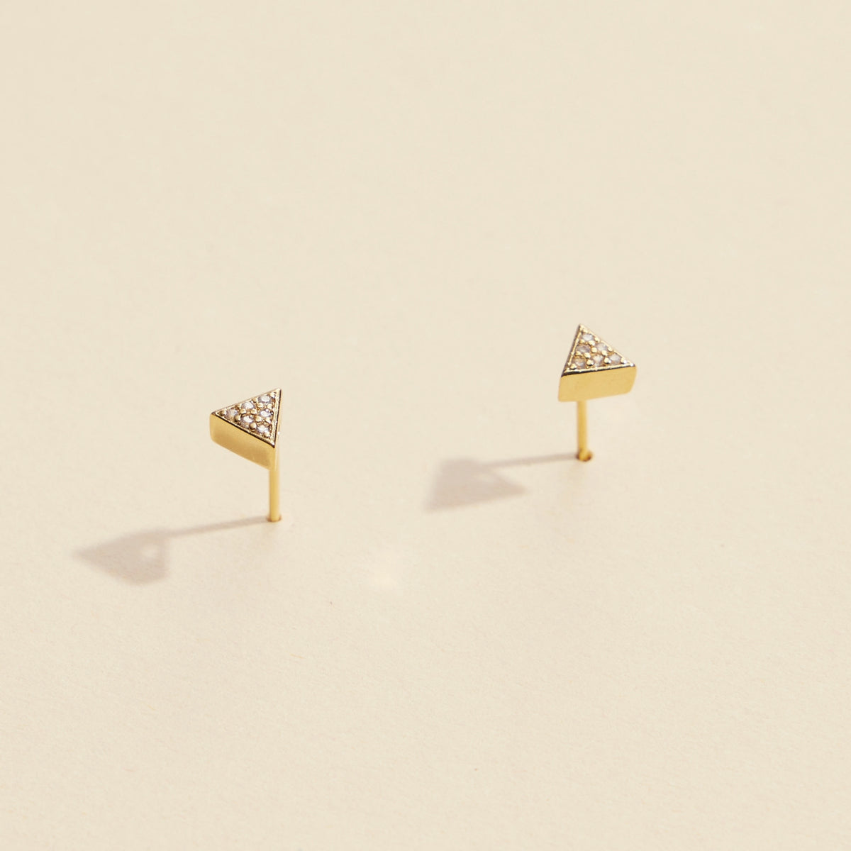 Triangle Rhinestones Gold Dip Stud Earrings