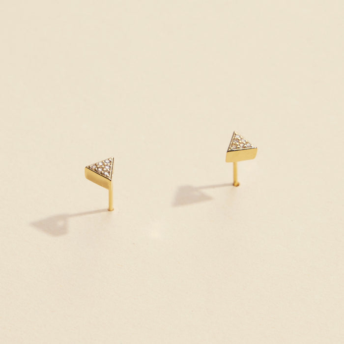 Triangle Rhinestones Gold Dip Stud Earrings