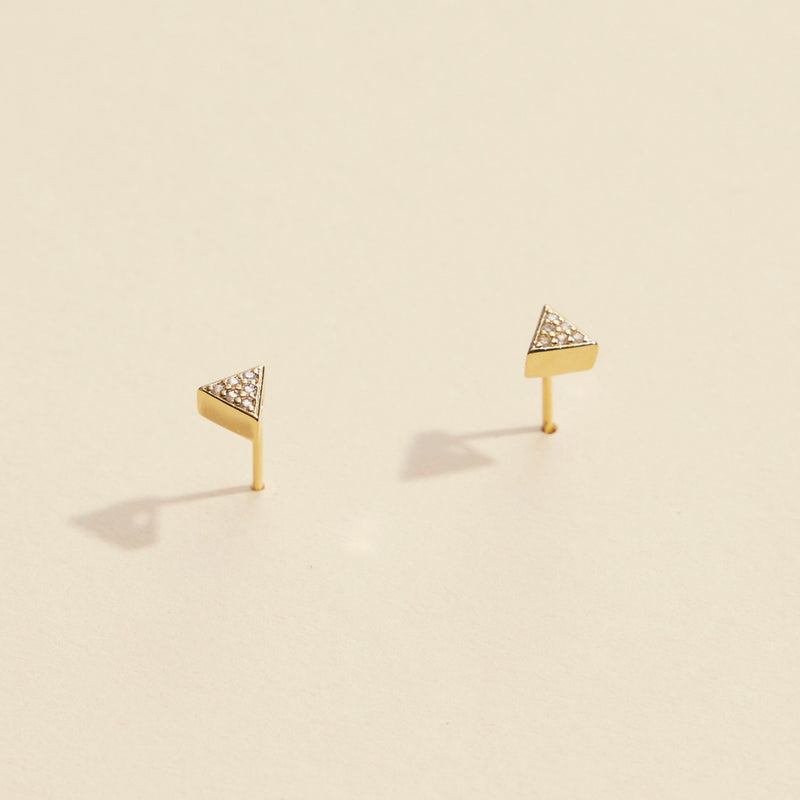 Triangle Rhinestones Gold Dip Stud Earrings