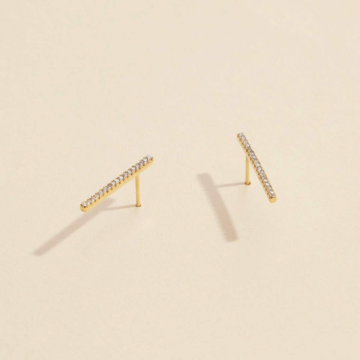 Bar Rhinestones Gold Dip Stud Earrings