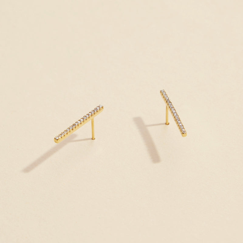 Bar Rhinestones Gold Dip Stud Earrings