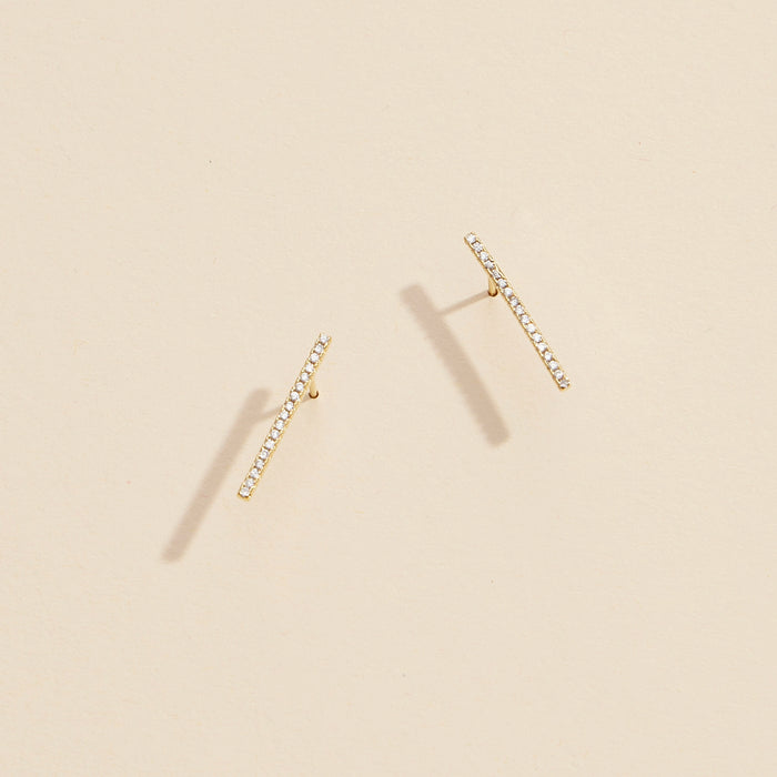 Bar Rhinestones Gold Dip Stud Earrings