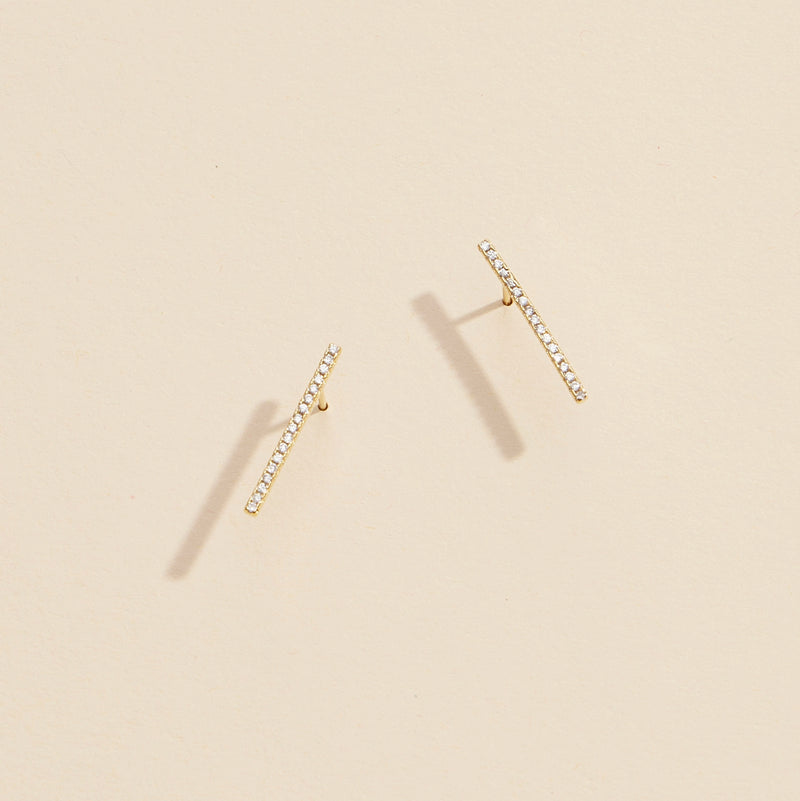 Bar Rhinestones Gold Dip Stud Earrings