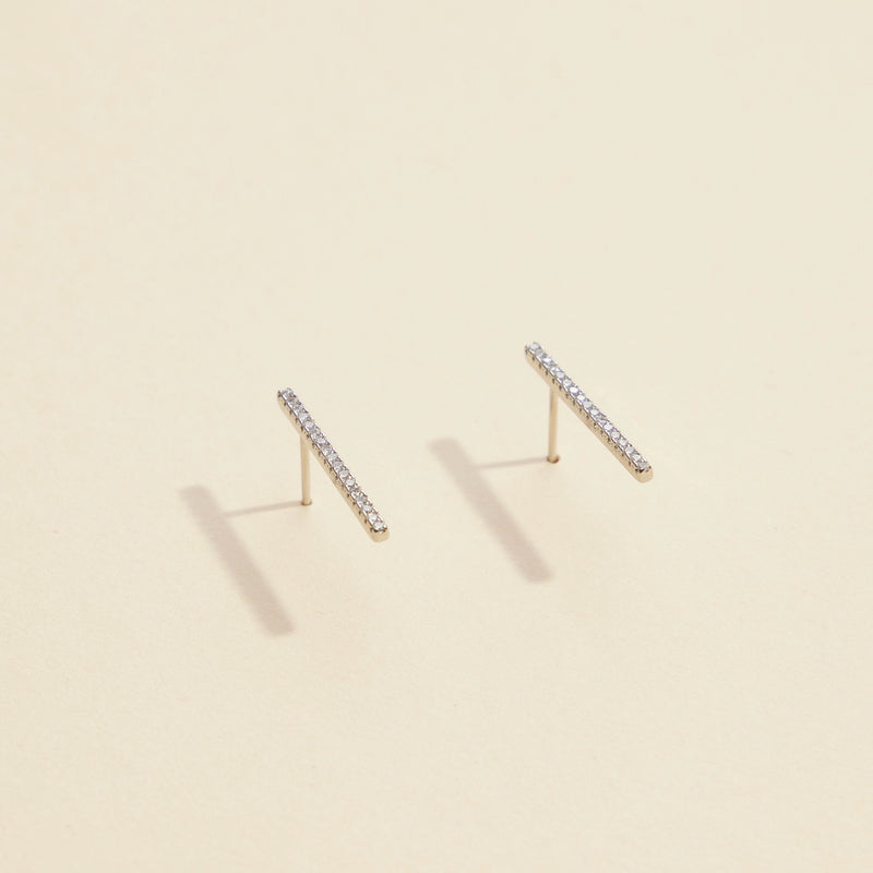 Bar Rhinestones Gold Dip Stud Earrings