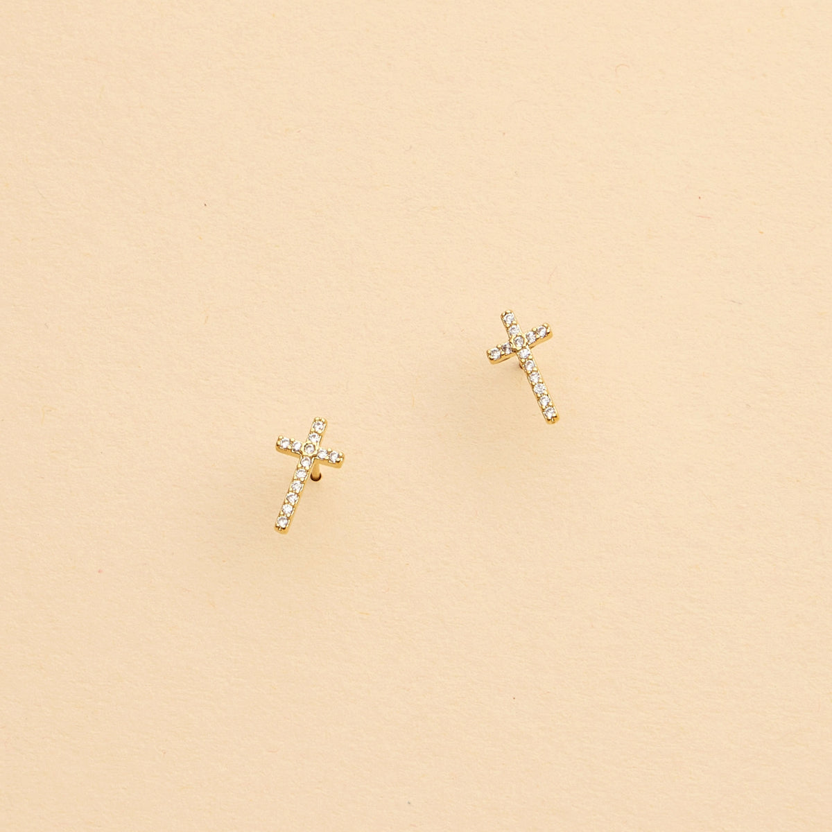 Cross Rhinestones Gold Dip Stud Earrings